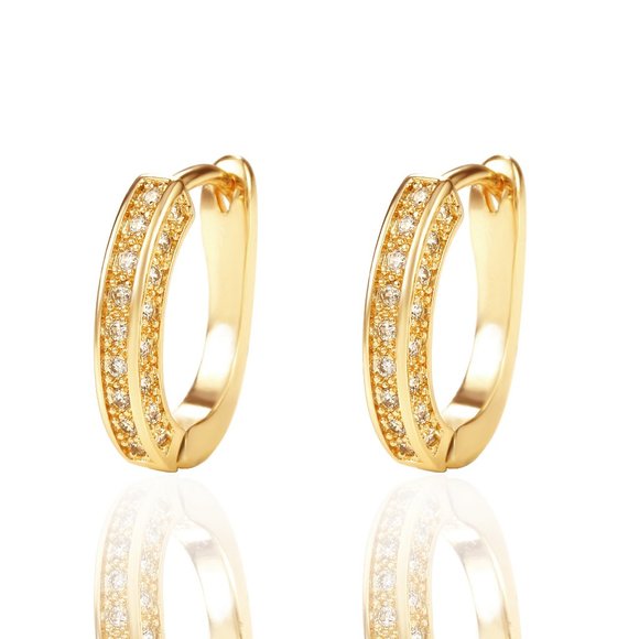 *NEW 18K Yellow Gold Diamond Oval Hoop Earrings - Picture 4 of 4